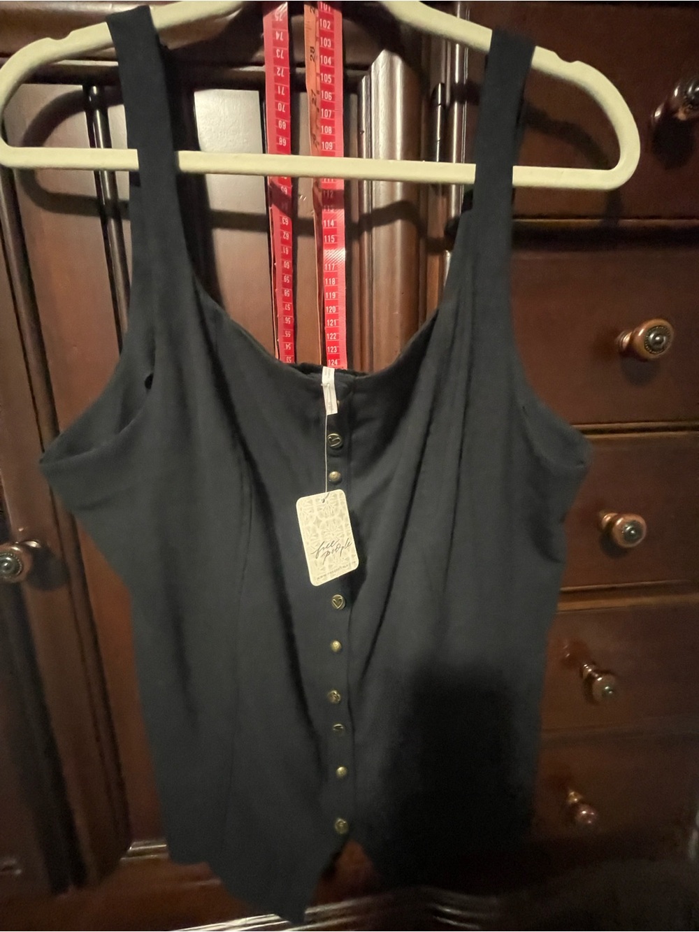 FP- Classic Button-Front Women’s Tank Top - Black lace up back